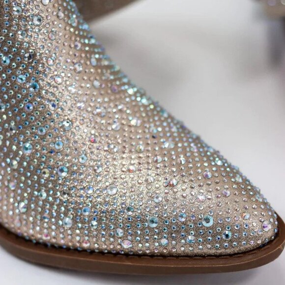New Rhinestone Pointed Toe Cowgirl/Cowboy Western Ankle Boots Booties Block Heel - Picture 6 of 6